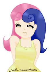 Size: 272x396 | Tagged: safe, artist:wrath-marionphauna, character:bon bon, character:sweetie drops, species:human, clothing, cute, digital art, dress, female, humanized, simple background, smiling, solo, transparent background