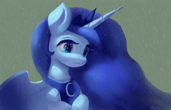 Size: 4200x2700 | Tagged: safe, artist:auroriia, character:princess luna, species:alicorn, species:pony, bust, crown, cute, female, gray background, high res, jewelry, lunabetes, mare, rain, regalia, simple background, solo