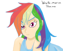 Size: 460x376 | Tagged: safe, artist:wrath-marionphauna, character:rainbow dash, species:human, angry, clothing, digital art, female, humanized, simple background, solo, transparent background