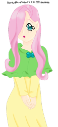 Size: 286x621 | Tagged: safe, artist:wrath-marionphauna, character:fluttershy, species:human, clothing, digital art, dress, female, humanized, simple background, solo