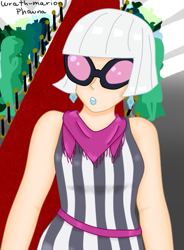 Size: 421x573 | Tagged: safe, artist:wrath-marionphauna, character:photo finish, species:human, carpet, clothing, crowd, dress, ear piercing, earring, glasses, humanized, jewelry, lipstick, piercing, red carpet, scarf, sunglasses