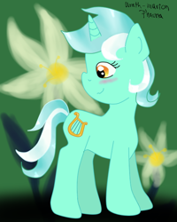 Size: 486x609 | Tagged: safe, artist:wrath-marionphauna, character:lyra heartstrings, species:pony, species:unicorn, blushing, digital art, female, smiling, solo