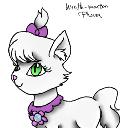 Size: 391x415 | Tagged: safe, artist:wrath-marionphauna, character:opalescence, alternate style, bow, cat, cute, digital art, female, hair bow, jewelry, necklace, simple background, solo