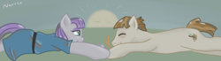 Size: 720x200 | Tagged: safe, artist:wrath-marionphauna, character:boulder, character:maud pie, character:mudbriar, couple, digital art, shipping, smiling, twiggy (pet)