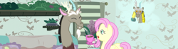 Size: 720x200 | Tagged: safe, artist:wrath-marionphauna, character:discord, character:fluttershy, episode:discordant harmony, g4, my little pony: friendship is magic, discord's house, food, shipping, smiling, tea