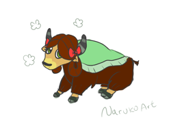 Size: 1390x1000 | Tagged: safe, artist:wrath-marionphauna, character:yona, species:yak, bow, cloven hooves, cute, digital art, female, hair bow, looking at you, monkey swings, simple background, solo, white background, yonadorable