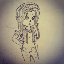 Size: 1260x1260 | Tagged: safe, artist:wrath-marionphauna, character:starlight glimmer, species:eqg human, my little pony:equestria girls, clothing, female, looking at you, pencil drawing, solo, traditional art