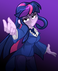Size: 1800x2200 | Tagged: safe, artist:geraritydevillefort, character:twilight sparkle, character:twilight sparkle (eqg), species:eqg human, my little pony:equestria girls, beckoning, clothing, female, mondego, monsparkle, smiling, smirk, solo, the count of monte cristo, the count of monte rainbow