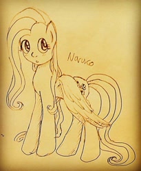 Size: 836x1019 | Tagged: safe, artist:wrath-marionphauna, character:fluttershy, species:pegasus, species:pony, blushing, female, solo, traditional art