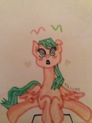Size: 768x1024 | Tagged: safe, artist:wrath-marionphauna, oc, oc only, oc:love letters, species:pegasus, species:pony, adorble, heart eyes, marker drawing, open mouth, sketch, solo, surprised, traditional art, wingding eyes