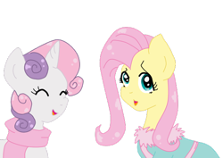 Size: 584x413 | Tagged: safe, artist:wrath-marionphauna, character:fluttershy, character:sweetie belle, clothing, cute, diasweetes, digital art, scarf, simple background, smiling, transparent background