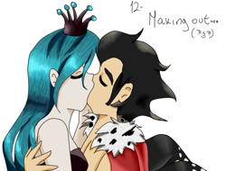 Size: 613x466 | Tagged: safe, artist:wrath-marionphauna, character:king sombra, character:queen chrysalis, species:human, ship:chrysombra, female, humanized, kissing, male, shipping, straight