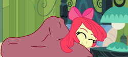 Size: 1242x556 | Tagged: safe, artist:gmaplay, character:apple bloom, my little pony:equestria girls, ass up, bed, bedroom, bloom butt, butt, caption, female, in bed, sleeping
