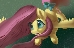 Size: 4172x2700 | Tagged: safe, artist:auroriia, character:fluttershy, species:pegasus, species:pony, bow, cute, female, high res, mare, open mouth, shyabetes, smiling, solo, tail bow