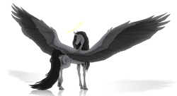 Size: 2200x1200 | Tagged: safe, artist:dementra369, oc, species:pegasus, species:pony, dock, halo, long hair, male, ponified, simple background, solo, spread wings, stallion, white background, wings