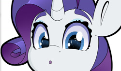 Size: 1450x852 | Tagged: safe, artist:partylikeanartist, character:rarity, species:pony, species:unicorn, anime, anime eyes, anime style, bumper sticker, confused, curious, cute, female, looking at you, raribetes, simple background, solo, sticker, sticker design