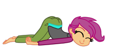 Size: 2484x1112 | Tagged: safe, artist:gmaplay, character:scootaloo, species:pegasus, species:pony, my little pony:equestria girls, butt, face down ass up, female, mimir, scootabutt, simple background, sleeping, solo, transparent background