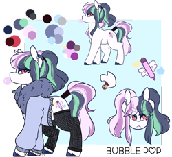 Size: 870x797 | Tagged: safe, artist:liefsong, oc, oc only, oc:bubble pop, species:earth pony, species:pony, g4, clothing, fishnets, makeup, piercing, reference sheet, simple background, solo, tongue piercing, transparent background