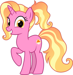 Size: 5000x5084 | Tagged: safe, artist:n0kkun, character:luster dawn, species:pony, species:unicorn, g4, female, grin, mare, raised hoof, simple background, smiling, solo, transparent background, vector