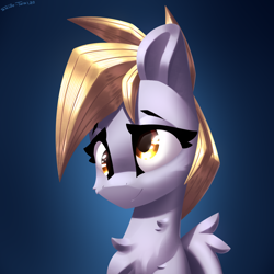 Size: 2500x2500 | Tagged: safe, artist:shido-tara, character:derpy hooves, species:pegasus, species:pony, g4, bust, cute, derpabetes, female, gradient background, mare, portrait, redraw, smiling, solo