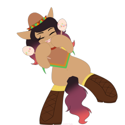 Size: 3000x3000 | Tagged: safe, artist:xcinnamon-twistx, oc, oc only, oc:pancita, species:earth pony, species:pony, g4, clothing, cute, dancing, eyes closed, female, hat, knee highs, maracas, mare, mexican, musical instrument, open mouth, shoes, simple background, socks, solo, sombrero, teeth, transparent background