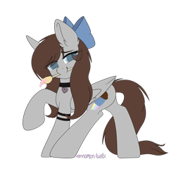 Size: 3000x3000 | Tagged: safe, artist:xcinnamon-twistx, oc, oc:muffin stap, species:pegasus, species:pony, g4, bow, brush, collar, cute, looking at you, name tag, paint, painter, solo, tattoo