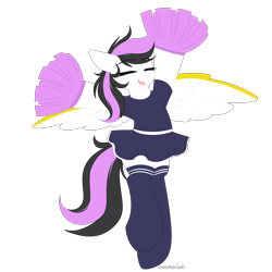 Size: 3000x3000 | Tagged: safe, artist:xcinnamon-twistx, oc, oc only, oc:lasting charity, species:pegasus, species:pony, g4, cheerleader, clothing, commission, eyes closed, happy, open mouth, pom pom, shirt, simple background, skirt, socks, solo, stockings, thigh highs, transparent background, ych result