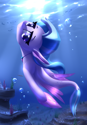 Size: 2100x3000 | Tagged: safe, artist:shido-tara, character:silverstream, species:seapony (g4), g4, accessories, cute, dawwww, female, looking at you, smiling, solo, swimming, underwater
