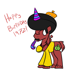 Size: 1262x1280 | Tagged: safe, artist:autonomous-zed, character:big mcintosh, species:earth pony, species:pony, afro, ask, clothing, comb, grimdark big mac, hair pick, hat, male, moustache, necklace, new year, party hat, party horn, stallion, tumblr