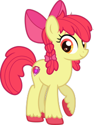 Size: 3500x4619 | Tagged: safe, artist:n0kkun, character:apple bloom, species:earth pony, species:pony, g4, alternate hairstyle, apple bloom's bow, bow, cutie mark, female, hair bow, mare, older, older apple bloom, raised hoof, simple background, solo, the cmc's cutie marks, transparent background, unshorn fetlocks, wip