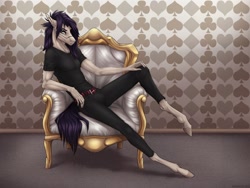 Size: 1920x1440 | Tagged: safe, artist:dementra369, oc, oc only, oc:coffin, species:anthro, g4, armchair, looking at you, makeup, male, solo