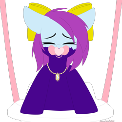 Size: 3000x3000 | Tagged: safe, artist:xcinnamon-twistx, oc, oc only, oc:aeris strider, g4, baby bouncer, bow, commission, jewelry, mask, necklace, pacifier, simple background, solo, transparent background, ych result