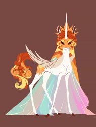 Size: 2000x2625 | Tagged: safe, artist:weird--fish, part of a set, character:princess celestia, species:alicorn, species:pony, g4, alternate design, alternate hairstyle, brown background, face paint, female, simple background, solo