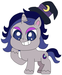 Size: 2024x2448 | Tagged: safe, artist:supahdonarudo, oc, oc only, oc:moonlit silver, species:pony, species:unicorn, g4, my little pony:pony life, clothing, female, hat, hoof on chin, mare, simple background, style emulation, transparent background, witch hat