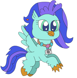 Size: 2359x2378 | Tagged: safe, artist:supahdonarudo, oc, oc only, oc:sea lilly, species:classical hippogriff, species:hippogriff, g4, my little pony:pony life, camera, flying, jewelry, necklace, simple background, style emulation, transparent background