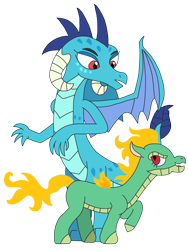 Size: 2448x3264 | Tagged: safe, artist:supahdonarudo, character:princess ember, character:tianhuo, species:dragon, species:longma, them's fightin' herds, g4, dragoness, female, hybrid, mane of fire, simple background, surprised, transparent background