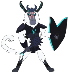 Size: 2359x2564 | Tagged: safe, artist:supahdonarudo, character:storm king, fanfic:revenge of the storm king, g4, my little pony: the movie (2017), fanfic in the description, mace, male, scar, shield, simple background, solo, transparent background, weapon, yeti