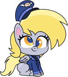 Size: 6001x6824 | Tagged: safe, artist:pirill, character:derpy hooves, species:pegasus, species:pony, episode:unboxing day, g4.5, my little pony: pony life, my little pony:pony life, spoiler:pony life s01e30, .ai available, absurd resolution, clothing, cute, derpabetes, female, hat, mail, mailmare, mailmare hat, mailmare uniform, mare, simple background, sitting, smiling, solo, transparent background, uniform, vector, wings