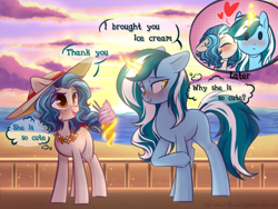 Size: 1600x1200 | Tagged: safe, artist:cloud-fly, oc, oc only, oc:sapphire twinkle, species:pony, species:unicorn, g4, female, food, ice cream, kissing, magic, mare