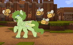 Size: 2880x1800 | Tagged: safe, artist:liefsong, oc, oc:lief, species:pegasus, species:pony, g4, bee, cute, flower, fluffy, insect, minecraft, minecraft bee