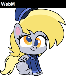 Size: 901x1024 | Tagged: safe, artist:pirill, edit, character:derpy hooves, species:pegasus, species:pony, episode:unboxing day, g4.5, my little pony: pony life, my little pony:pony life, spoiler:pony life s01e30, clothing, cute, cutie mark, derpabetes, female, hat, mail, mailmare, mailmare hat, mailmare uniform, mare, misleading thumbnail, op is trolling us, simple background, sitting, smiling, solo, transparent background, uniform, vector, wings