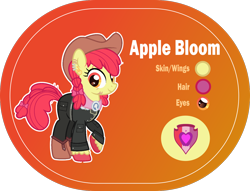 Size: 1400x1068 | Tagged: safe, artist:n0kkun, character:apple bloom, species:earth pony, species:pony, g4, alternate hairstyle, belt, boots, clothing, cowboy boots, cowboy hat, cutie mark, ear piercing, earring, eye scar, female, hat, jacket, jeans, jewelry, mare, older, older apple bloom, orange background, pants, piercing, raised hoof, reference sheet, scar, shoes, simple background, solo, suit, the cmc's cutie marks, transparent background, unshorn fetlocks