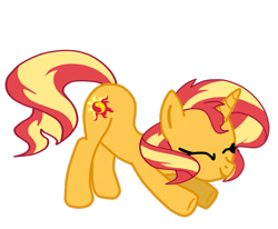 Size: 800x658 | Tagged: safe, artist:gmaplay, character:sunset shimmer, species:pony, species:unicorn, g4, ass, ass up, bunset shimmer, butt, cute, female, shimmerbetes, simple background, solo, stretching, transparent background