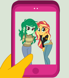 Size: 2044x2292 | Tagged: safe, artist:gmaplay, character:sunset shimmer, character:wallflower blush, g4, my little pony: equestria girls, my little pony:equestria girls, cell, female, photo