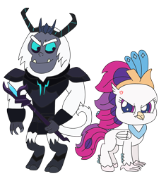 Size: 2448x2602 | Tagged: safe, artist:supahdonarudo, character:queen novo, character:storm king, species:classical hippogriff, species:hippogriff, g4, my little pony: the movie (2017), my little pony:pony life, angry, chibi, cross-popping veins, cute, glare, novobetes, scowling, simple background, staff, staff of sacanas, stormabetes, style emulation, transparent background, yeti