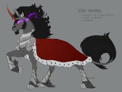 Size: 1600x1200 | Tagged: safe, artist:dementra369, character:king sombra, species:pony, species:unicorn, g4, armor, cape, clothing, colored horn, horn, leonine tail, male, solo, sombra eyes