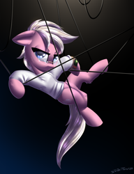Size: 2300x3000 | Tagged: safe, artist:shido-tara, oc, oc only, oc:virgo zodiac, fallout equestria, fallout equestria: project horizons, g4, fanfic art, glasses, simple background, stuck, wires
