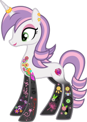 Size: 3500x4920 | Tagged: safe, artist:n0kkun, character:sweetie belle, species:pony, species:unicorn, g4, alternate hairstyle, commission, cute, cutie mark, diasweetes, ear piercing, earring, eyeshadow, female, headcanon, horn, horn ring, jewelry, lipstick, makeup, mare, older, older sweetie belle, piercing, ring, simple background, solo, tattoo, the cmc's cutie marks, transparent background