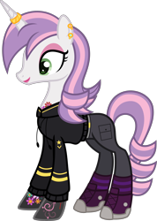Size: 3500x4920 | Tagged: safe, artist:n0kkun, character:sweetie belle, species:pony, species:unicorn, g4, alternate hairstyle, belt, boots, clothing, commission, converse, cute, diasweetes, ear piercing, earring, eyeshadow, female, headcanon, hoodie, horn, horn ring, jeans, jewelry, lipstick, makeup, mare, older, older sweetie belle, pants, piercing, ring, shoes, simple background, socks, solo, striped socks, sweatshirt, tattoo, transparent background