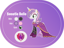 Size: 1400x1068 | Tagged: safe, artist:n0kkun, character:sweetie belle, species:pony, species:unicorn, g4, alternate hairstyle, bedroom eyes, belt, clothing, commission, cute, cutie mark, diasweetes, dress, ear piercing, earring, eyeshadow, female, flats, gloves, headcanon, hoof shoes, horn, horn ring, jewelry, lipstick, makeup, mare, older, older sweetie belle, piercing, purple background, reference sheet, ring, shoes, simple background, skirt, sleeveless, socks, solo, stockings, tattoo, the cmc's cutie marks, thigh highs, transparent background